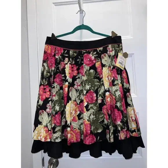 Modbe XL Skirt - Beautiful Rose Pattern A-Line Midi Skirt Downeast NWT - Picture 1 of 6